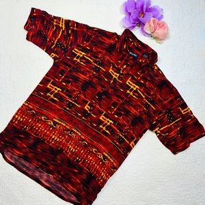 Puritan Men's Orange & Yellow Tribal Lava Casual Button-down Hawaiian Shirt; M